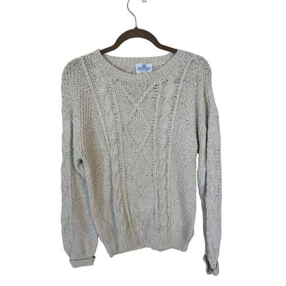 WinterSilks Cable Knit Sweater Womens Ivory Medium Beige Open Weave Pullover - Picture 1 of 6